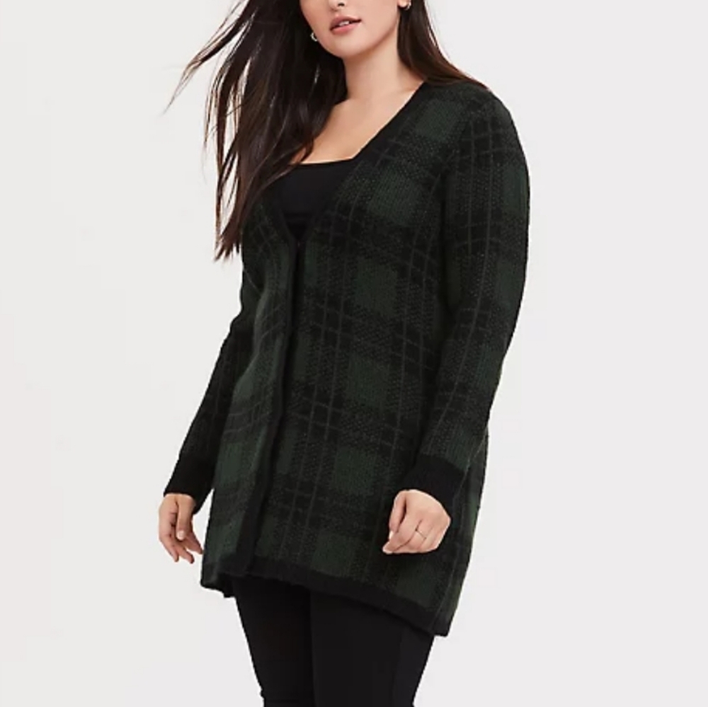 Torrid Size 1 Green & Black Plaid Cardigan